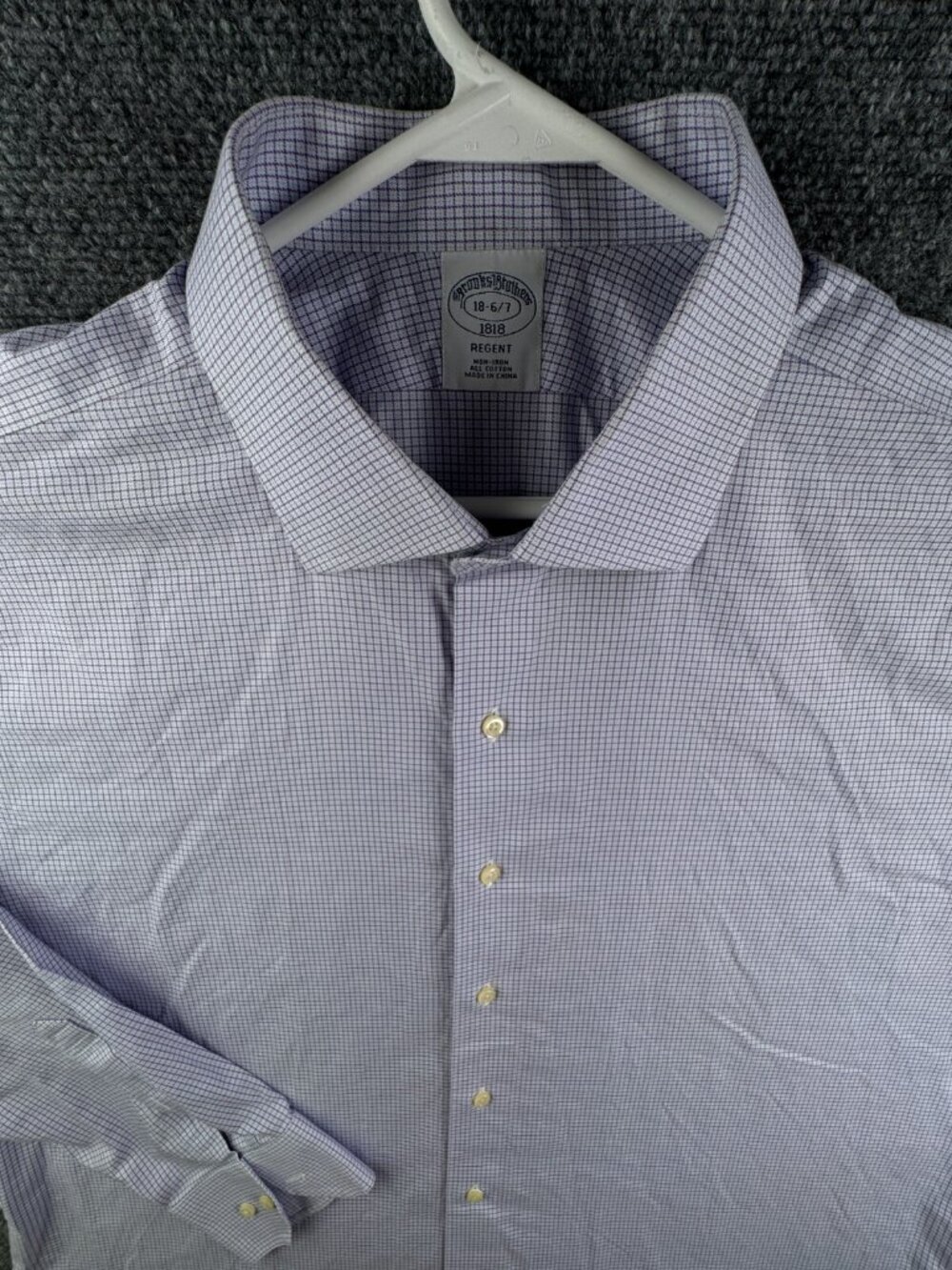 Brooks Brothers Long Sleeve Button Up Shirt Cotton 18 36/37 Purple Check Regent
